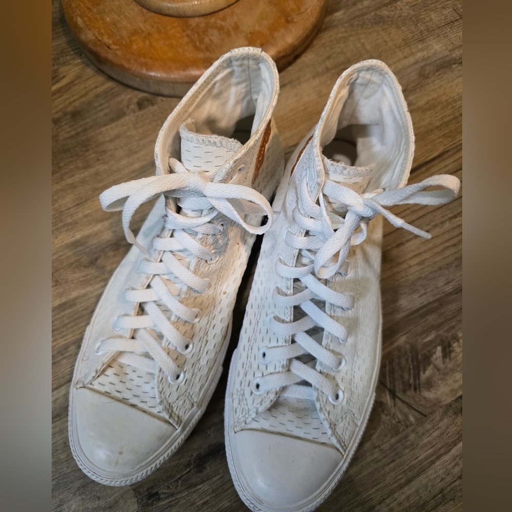 Converse White Perforated Leather Chuck Taylor High-Top Sneakers - Picture 8 of 8